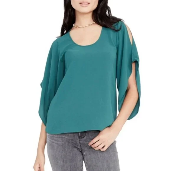 NWT RACHEL RACHEL ROY Flutter Split Sleeve Top 2X Plus Size Blouse Viridian Gree - Picture 3 of 8